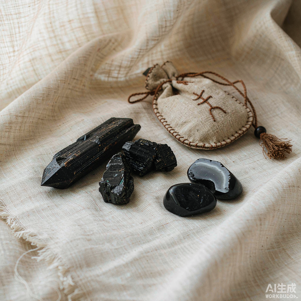 Black tourmaline and obsidian crystals for protection